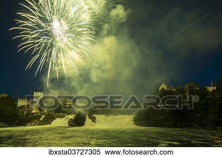 "Fireworks at the Rhine Falls during the Swiss National Day celebrations, Schaffhausen, Canton of Schaffhausen, Switzerland, Europe" View Large Photo Image Stock Photography - "Fireworks at the Rhine Falls during the Swiss National Day celebrations, Schaffhausen, Canton of Schaffhausen, Switzerland, Europe". Fotosearch