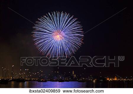Stock Photo - "Fireworks during Seenachtsfest festival in Konstanz, Lake Constance, Baden-Wuerttemberg, Germany, Europe, PublicGround, Europe". Fotosearch