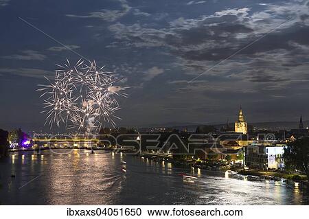 Stock Image - "Fireworks during the Seenachtfest Festival, Konstanz, Baden-Wurttemberg, Germany, Europe". Fotosearch