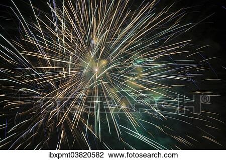 Stock Image - "Fireworks, Laval, Quebec, Canada, North America". Fotosearch