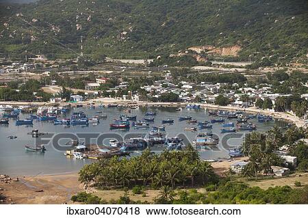 Stock Photo - "Fishing boats in the Bay of Vinh Hy, Ninh Thuan, Vietnam, Asia". Fotosearch