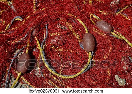Stock Image - "Fishing net in the harbour of Pori, Santorini, Cyclades, Greek Islands, Greece, Europe". Fotosearch