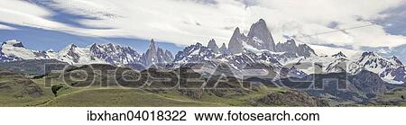 Stock Image - "Fitz Roy and Cerro Torre, Los Glaciares National Park, UNESCO World Heritage Site, Santa Cruz, Argentina, South America". Fotosearch
