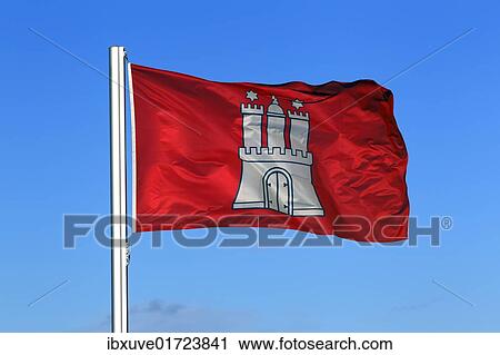 "Flag of the Hanseatic City of Hamburg blowing in the wind on a flag pole, Hamburg, Germany, Europe" View Large Photo Image Stock Image - "Flag of the Hanseatic City of Hamburg blowing in the wind on a flag pole, Hamburg, Germany, Europe". Fotosearch