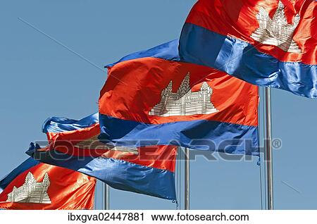 Stock Image - "Flags of the Kingdom of Cambodia, Phnom Penh, Cambodia, Southeast Asia, Asia". Fotosearch