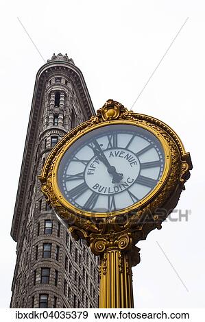 "Flatiron Building with clock, Fifth Avenue, New York City, New York, United States, North America" View Large Photo Image Stock Photo - "Flatiron Building with clock, Fifth Avenue, New York City, New York, United States, North America". Fotosearch