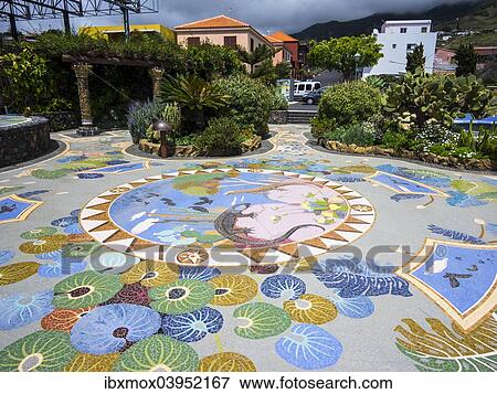 "Floor mosaic, Plaza La Glorieta, designed by Luis Morera, Las Manchas, La Palma, Canary Islands, Spain, Europe" View Large Photo Image Stock Photo - "Floor mosaic, Plaza La Glorieta, designed by Luis Morera, Las Manchas, La Palma, Canary Islands, Spain, Europe". Fotosearch