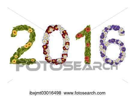 Stock Photo - Flowers arranged to show the year 2016. Fotosearch