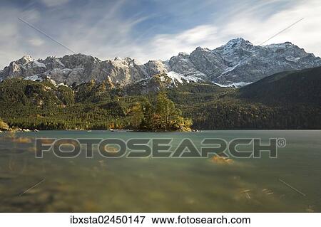 Stock Photo - "Foehn storm at Eibsee Lake with Mt Zugspitze, Bavaria, Germany, Europe". Fotosearch