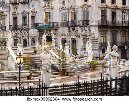 "Fontana della Vergogna fountain in Piazza Pretoria by the Florentine Mannerist sculptor Francesco Camilliani, 1554, 1555, Palermo, Sicily, Italy, Europe" View Large Photo Image Picture - "Fontana della Vergogna fountain in Piazza Pretoria by the Florentine Mannerist sculptor Francesco Camilliani, 1554, 1555, Palermo, Sicily, Italy, Europe". Fotosearch
