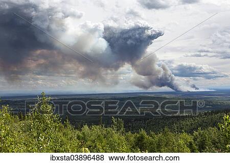 Stock Photo - "Forest fire after lightning stroke, south of Fairbanks, Alaska, United States, North America". Fotosearch