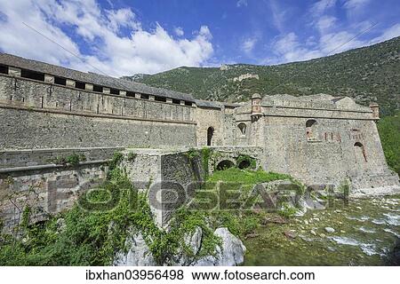 "Fortification on the river La Tet, behind Fort Liberia, UNESCO World Heritage Site, Villefranche-de-Conflent, Languedoc-Roussillon, France, Europe" View Large Photo Image Stock Photo - "Fortification on the river La Tet, behind Fort Liberia, UNESCO World Heritage Site, Villefranche-de-Conflent, Languedoc-Roussillon, France, Europe". Fotosearch