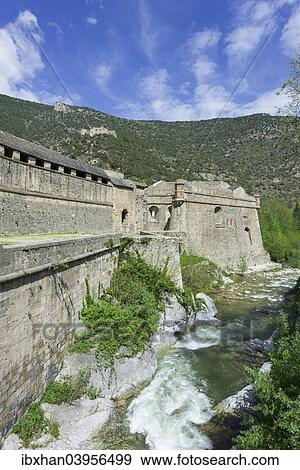"Fortification on the river La Tet, behind Fort Liberia, UNESCO World Heritage Site, Villefranche-de-Conflent, Languedoc-Roussillon, France, Europe" View Large Photo Image Stock Photo - "Fortification on the river La Tet, behind Fort Liberia, UNESCO World Heritage Site, Villefranche-de-Conflent, Languedoc-Roussillon, France, Europe". Fotosearch