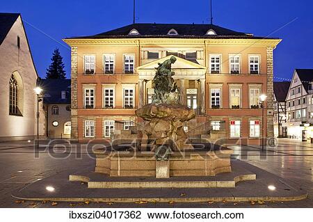 Stock Image - "Fountain and Town Hall, Detmold, North Rhine-Westphalia, Germany, Europe". Fotosearch
