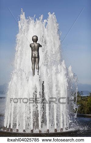 Stock Photography - "Fountain with the sculpture of a child, Seattle, Washington, United States, North America". Fotosearch