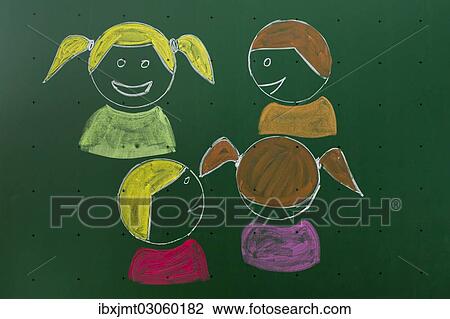 "Four children drawn with chalk on a blackboard, teaching method for group work, Germany, Europe" View Large Photo Image Stock Image - "Four children drawn with chalk on a blackboard, teaching method for group work, Germany, Europe". Fotosearch