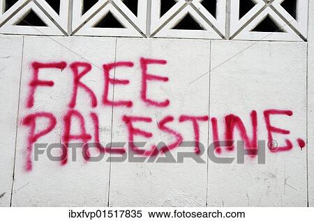 Stock Photography - "Free Palestine graffiti on a wall in downtown Beirut, Lebanon, Middle East, Asia". Fotosearch