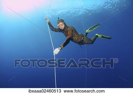 Stock Image - "Freediver, Mediterranean Sea, Kas, Kas, Turkey, Asia". Fotosearch
