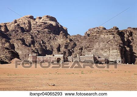 Stock Image - "French fortress, sandstone cliffs, desert, Wadi Rum, Jordan, Asia". Fotosearch