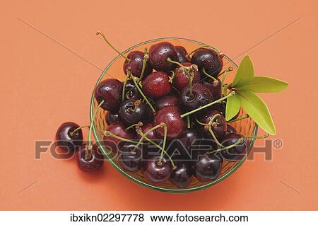 Fresh cherries in a glass bowl View Large Photo Image Stock Photo - Fresh cherries in a glass bowl. Fotosearch