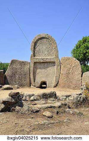 Stock Photography - "Front with portal rock, Giants' grave S? ÇÖEna? ÇÖe Thomes, bronze age, Bonnanaro culture, in Dorgali, Province of Nuoro, Sardinia, Italy, Europe". Fotosearch