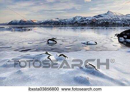 "Frozen fjord in winter, Lofoten, Norway, Europe" View Large Photo Image Stock Image - "Frozen fjord in winter, Lofoten, Norway, Europe". Fotosearch