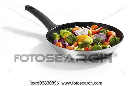 Stock Photography - Frying pan with mixed vegetables. Fotosearch