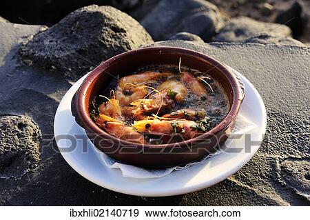 "Gambas al ajillio, shrimps in garlic oil, tapas, La Palma, Canary Islands, Spain, Europe, PublicGround, Europe" View Large Photo Image Stock Photo - "Gambas al ajillio, shrimps in garlic oil, tapas, La Palma, Canary Islands, Spain, Europe, PublicGround, Europe". Fotosearch