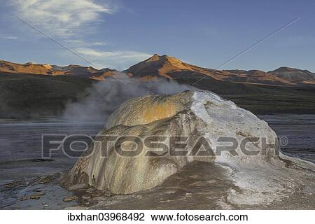 "Geyser in the evening light, Tatio Geysers, San Pedro de Atacama, Antofagasta Region, Chile, South America" View Large Photo Image Stock Image - "Geyser in the evening light, Tatio Geysers, San Pedro de Atacama, Antofagasta Region, Chile, South America". Fotosearch