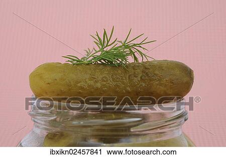Gherkin lying on a jar View Large Photo Image Stock Image - Gherkin lying on a jar. Fotosearch