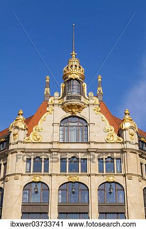 "Gilded facade, Art Nouveau, former Topaz fashion house, now a branch of Commerzbank, Leipzig, Saxony, Germany, Europe" View Large Photo Image Stock Image - "Gilded facade, Art Nouveau, former Topaz fashion house, now a branch of Commerzbank, Leipzig, Saxony, Germany, Europe". Fotosearch