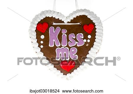 "Gingerbread heart with the writing """"Kiss me""""" View Large Photo Image Picture - "Gingerbread heart with the writing """"Kiss me""""". Fotosearch