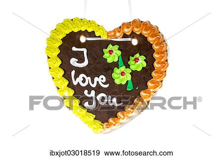 "Gingerbread heart with the writing """"I love you""""" View Large Photo Image Stock Photo - "Gingerbread heart with the writing """"I love you""""". Fotosearch