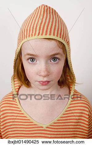 Stock Photography - "Girl, child, red hair, hooded shirt, portrait". Fotosearch
