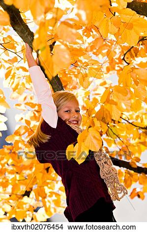 Girl on tree in autumn View Large Photo Image Picture - Girl on tree in autumn. Fotosearch