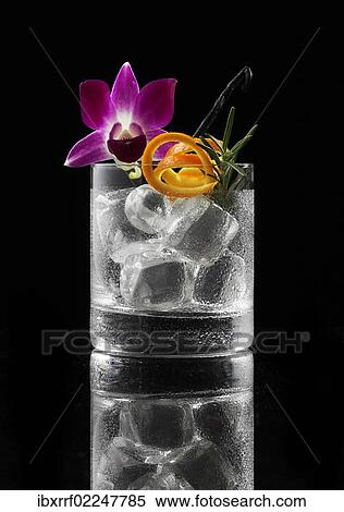 Glass prepared for a cocktail with ice cubes and decorations View Large Photo Image Stock Photography - Glass prepared for a cocktail with ice cubes and decorations. Fotosearch