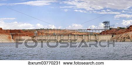 Stock Image - "Glen Canyon Dam, reservoir, Lake Powell, Page, Arizona, USA". Fotosearch