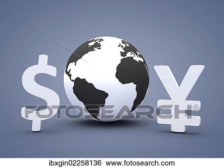 "Globe beside a dollar sign and a yen sign, 3D illustration" View Large Photo Image Stock Photograph - "Globe beside a dollar sign and a yen sign, 3D illustration". Fotosearch