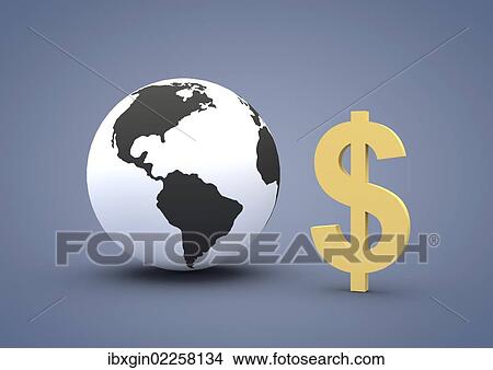 "Globe showing North America and South America beside a dollar sign, 3D illustration" View Large Photo Image Picture - "Globe showing North America and South America beside a dollar sign, 3D illustration". Fotosearch
