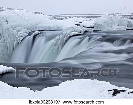 "Godafoss waterfall with ice formations, Gemeinde Pingeyjarsveit, North Iceland, Iceland, Europe" View Large Photo Image Stock Photo - "Godafoss waterfall with ice formations, Gemeinde Pingeyjarsveit, North Iceland, Iceland, Europe". Fotosearch