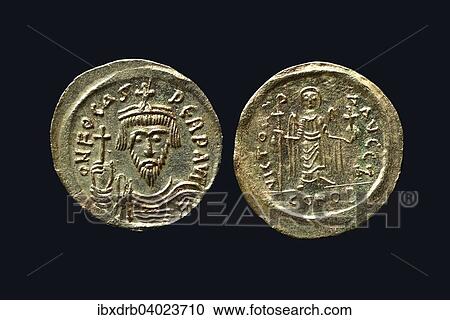 Stock Image - "Gold solidi, Byzantine, Emperor Foca, front and rear". Fotosearch