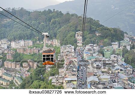 "Gondola of a cable car and the town of Gangtok, aerial view, Sikkim, Himalayas, India, Asia" View Large Photo Image Stock Photograph - "Gondola of a cable car and the town of Gangtok, aerial view, Sikkim, Himalayas, India, Asia". Fotosearch