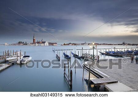 Stock Photography - "Gondolas and San Giorgio Maggiore at back, from St Mark's Square, Venice, Venezien, Italy, Europe". Fotosearch