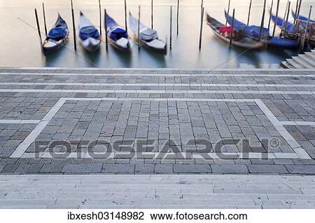 Stock Image - "Gondolas on the Grand Canal, Canal Grande, in the morning, Venice, Venezien, Italy, Europe". Fotosearch