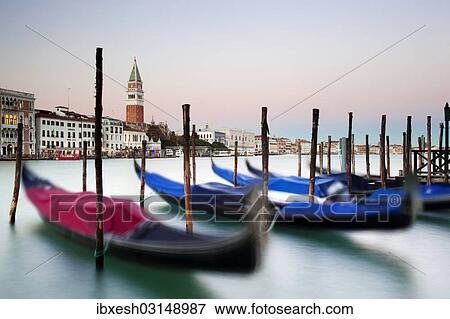 "Gondolas on the Grand Canal, Canal Grande, at dusk, Venice, Venezien, Italy, Europe" View Large Photo Image Stock Photo - "Gondolas on the Grand Canal, Canal Grande, at dusk, Venice, Venezien, Italy, Europe". Fotosearch