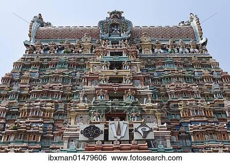 Stock Photograph - "Gopuram of Srivilliputhur Vadapadrasayi temple, Srivilliputtur, Tamil Nadu, Tamilnadu, South India, India, Asia". Fotosearch