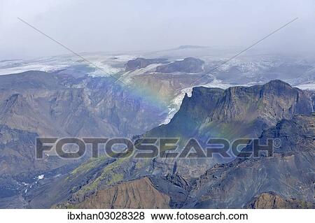"Gorges of Thorsmork below the Myrdalsjokull glacier with a rainbow, on the long-distance hiking trail from Skogar via Fimmvorouhals to the Thorsmork mountain ridge, Porsmork, Iceland, Europe" View Large Photo Image Stock Photo - "Gorges of Thorsmork below the Myrdalsjokull glacier with a rainbow, on the long-distance hiking trail from Skogar via Fimmvorouhals to the Thorsmork mountain ridge, Porsmork, Iceland, Europe". Fotosearch
