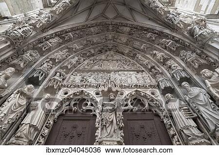 Stock Photograph - "Gothic entrance portal with relief figures, 1385-1415, Regensburg Cathedral, UNESCO World Heritage Site, 1273, Regensburg, Upper Palatinate, Bavaria, Germany, Europe". Fotosearch
