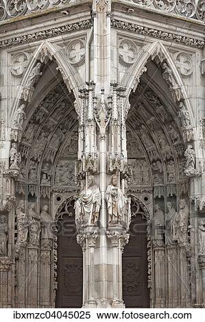 Stock Photography - "Gothic entrance portal with relief figures, 1385-1415, Regensburg Cathedral, UNESCO World Heritage Site, 1273, Regensburg, Upper Palatinate, Bavaria, Germany, Europe". Fotosearch