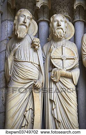 Stock Image - "Gothic statues, Isaiah and Jeremiah, north porch, central portal, circa 1194-1230, Cathedral of Chartres, UNESCO World Heritage Site, France, Europe". Fotosearch